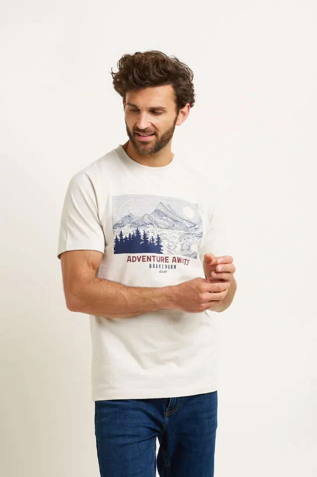 Men Brakeburn TShirts Cream Adventure Awaits Graphic Tshirt