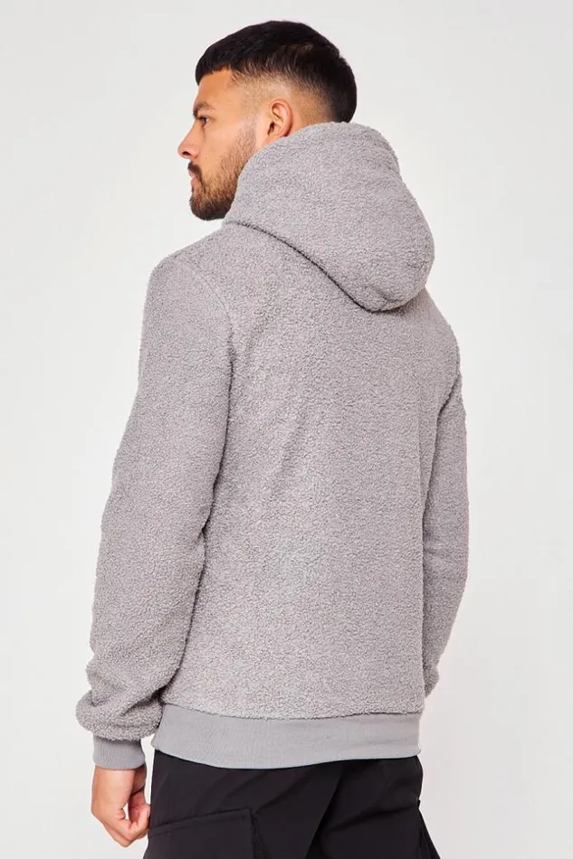 Men Brentiny Hooded Faux Shearling Jacket In Grey Grey Brentiny Paris Sweatshirts and Pullovers