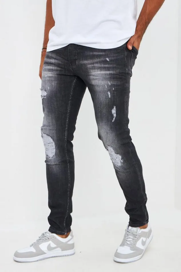 Men Brentiny Ripped Jeans In Black Black Brentiny Paris Jeans