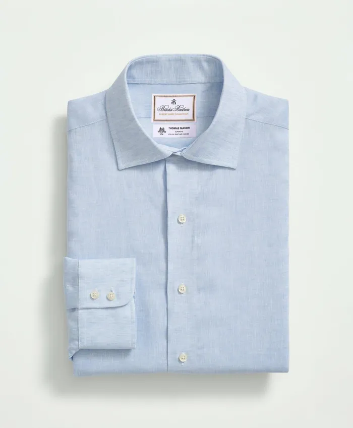 Men Brooks Brothers X Thomas Mason Linen Poplin English Spread Collar Light Blue Brooks Brothers Dress Shirts