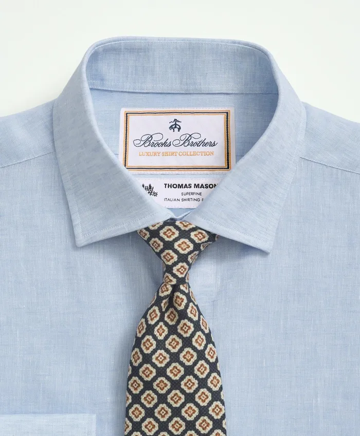 Men Brooks Brothers X Thomas Mason Linen Poplin English Spread Collar Light Blue Brooks Brothers Dress Shirts