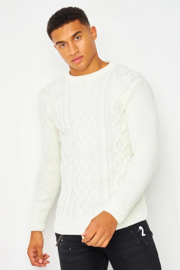 Men Cable Knit Crew Neck Jumper In Off White White Brentiny Paris Sweatshirts and Pullovers Men Cable Knit Crew Neck Jumper In Off White White Brentiny Paris Sweatshirts and Pullovers