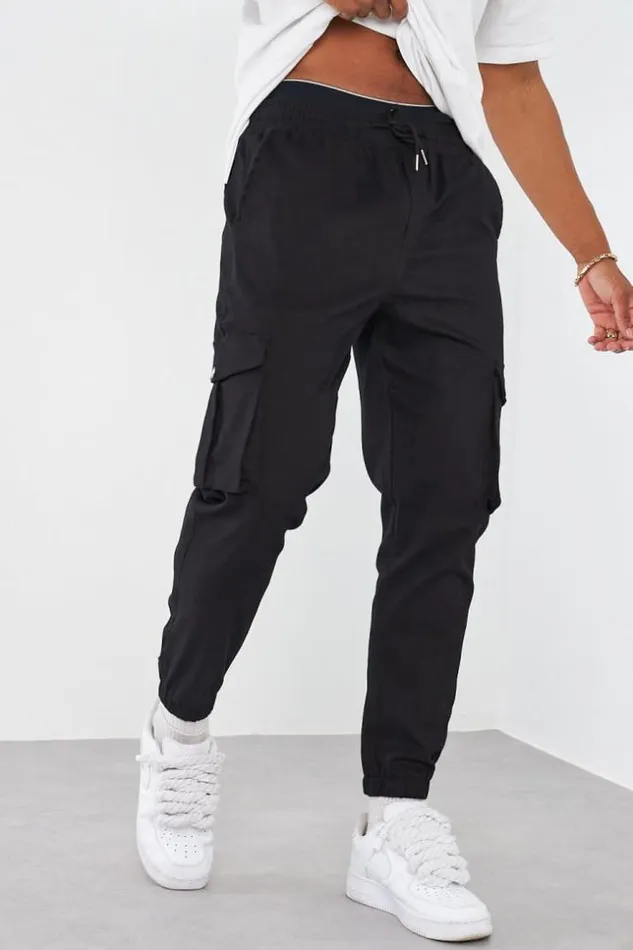 Men Cargo Joggers In Black Black Brentiny Paris Pants