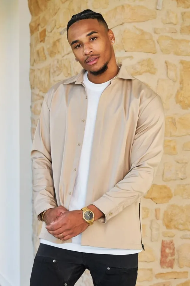 Men Chemise Beige Large Texture Beige Brentiny Paris Shirts