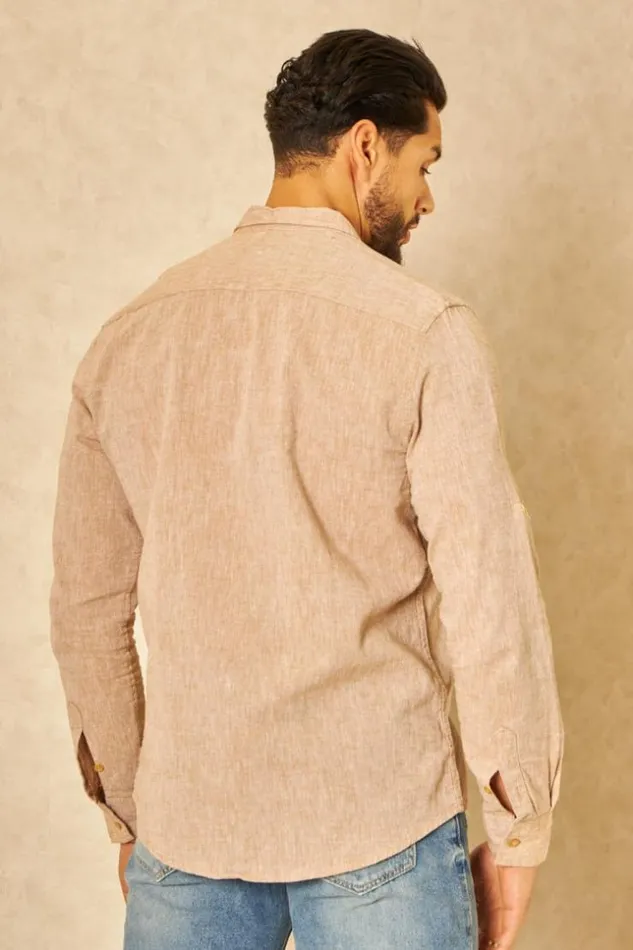Men Chemise En Lin Beige Chin Manches Longues Beige Brentiny Paris Shirts
