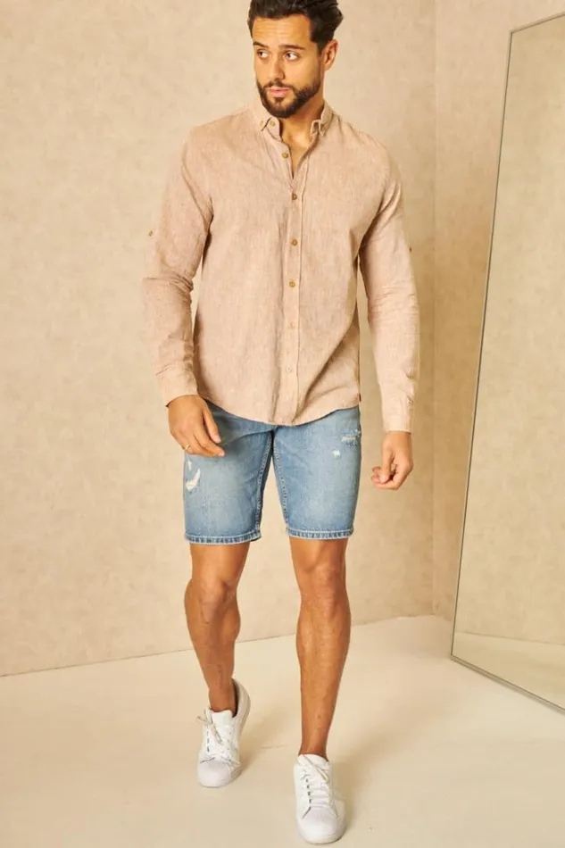 Men Chemise En Lin Beige Chin Manches Longues Beige Brentiny Paris Shirts
