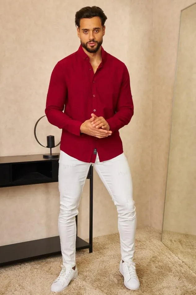 Men Chemise En Lin Bordeaux Manches Longues Bordeaux Brentiny Paris Shirts