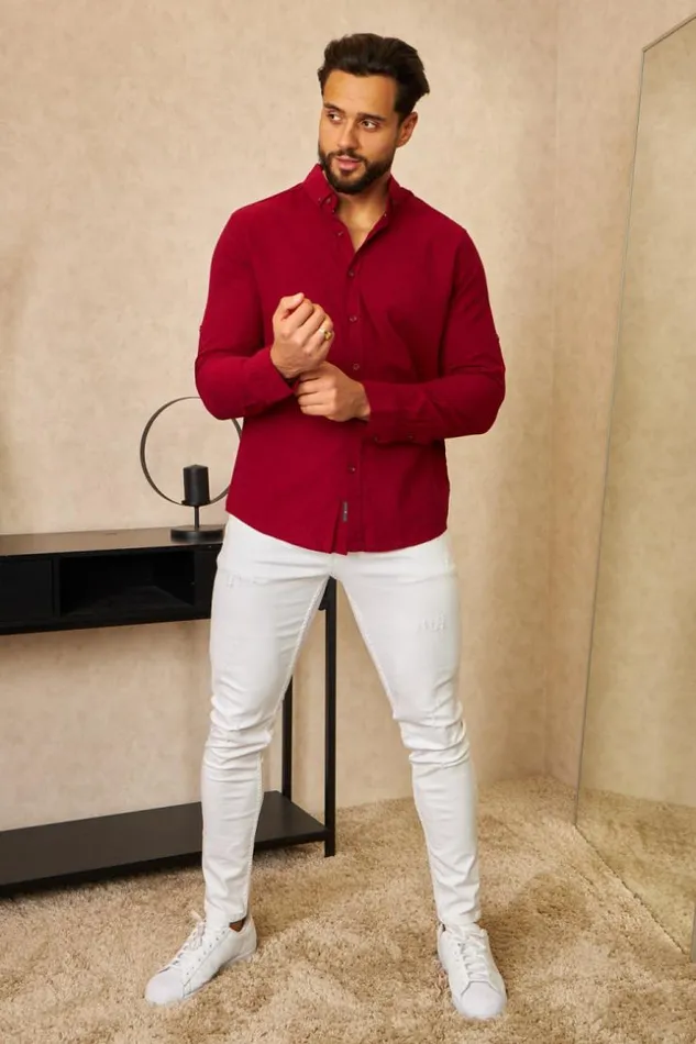 Men Chemise En Lin Bordeaux Manches Longues Bordeaux Brentiny Paris Shirts