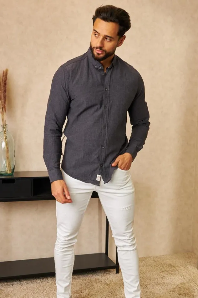 Men Chemise En Lin Noire Chin Manches Longues Black Brentiny Paris Shirts