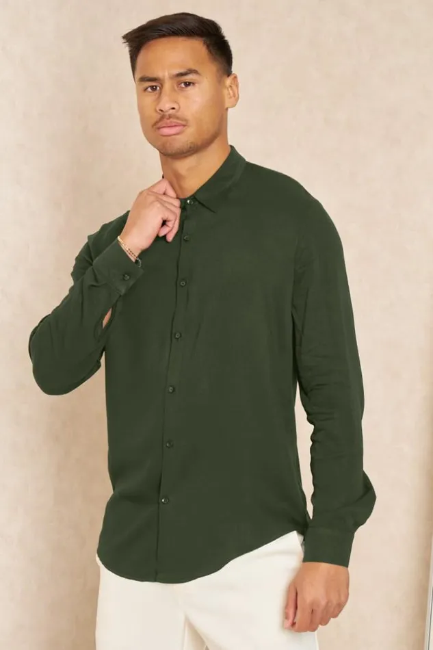 Men Chemise Fluide Manches Longues Kaki Khaki Brentiny Paris Shirts