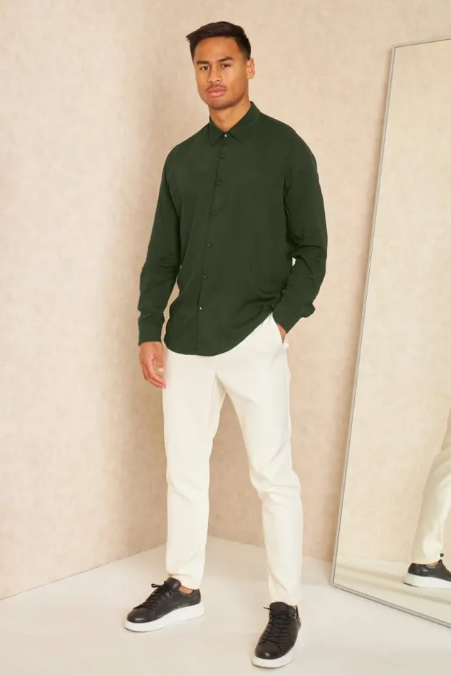 Men Chemise Fluide Manches Longues Kaki Khaki Brentiny Paris Shirts