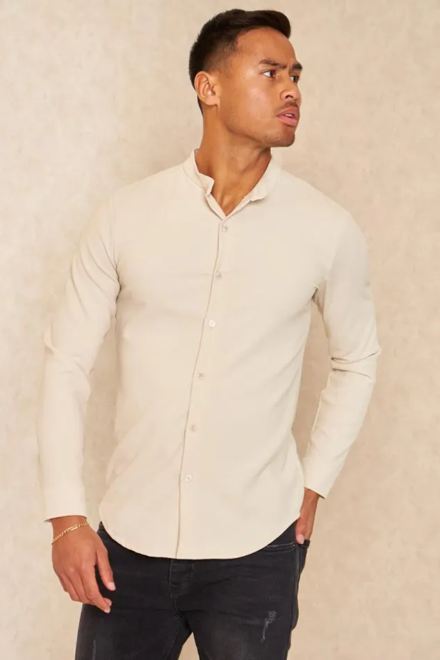Men Chemise Fluide Texture Beige Beige Brentiny Paris Shirts