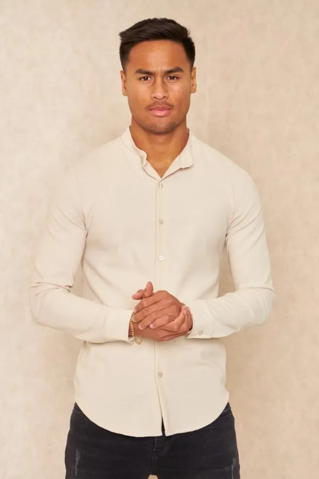 Men Chemise Fluide Texture Beige Beige Brentiny Paris Shirts