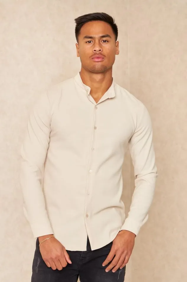 Men Chemise Fluide Texture Beige Beige Brentiny Paris Shirts
