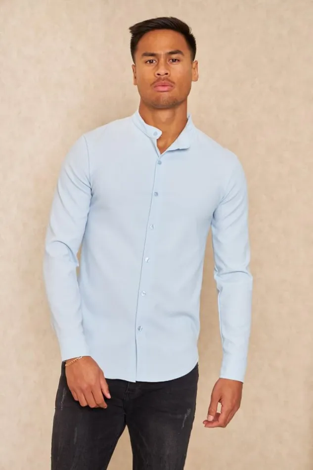 Men Chemise Fluide Texture Bleu Ciel Bleuclair Brentiny Paris Shirts