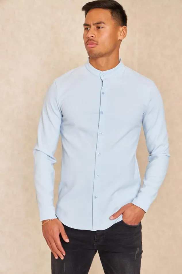 Men Chemise Fluide Texture Bleu Ciel Bleuclair Brentiny Paris Shirts