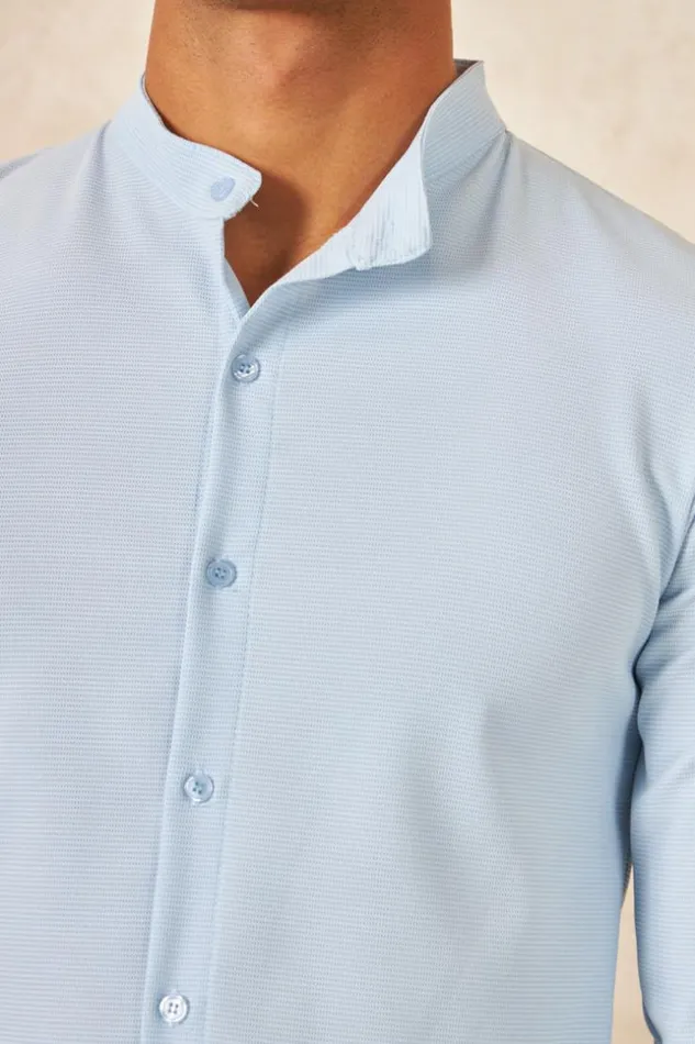 Men Chemise Fluide Texture Bleu Ciel Bleuclair Brentiny Paris Shirts