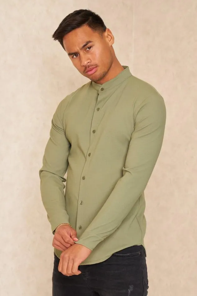 Men Chemise Fluide Texture Kaki Khaki Brentiny Paris Shirts