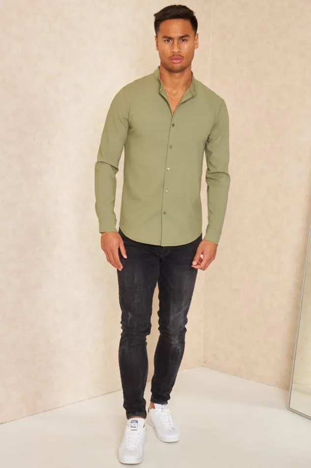 Men Chemise Fluide Texture Kaki Khaki Brentiny Paris Shirts