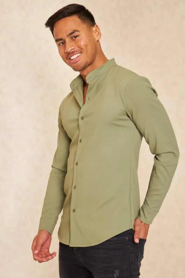 Men Chemise Fluide Texture Kaki Khaki Brentiny Paris Shirts