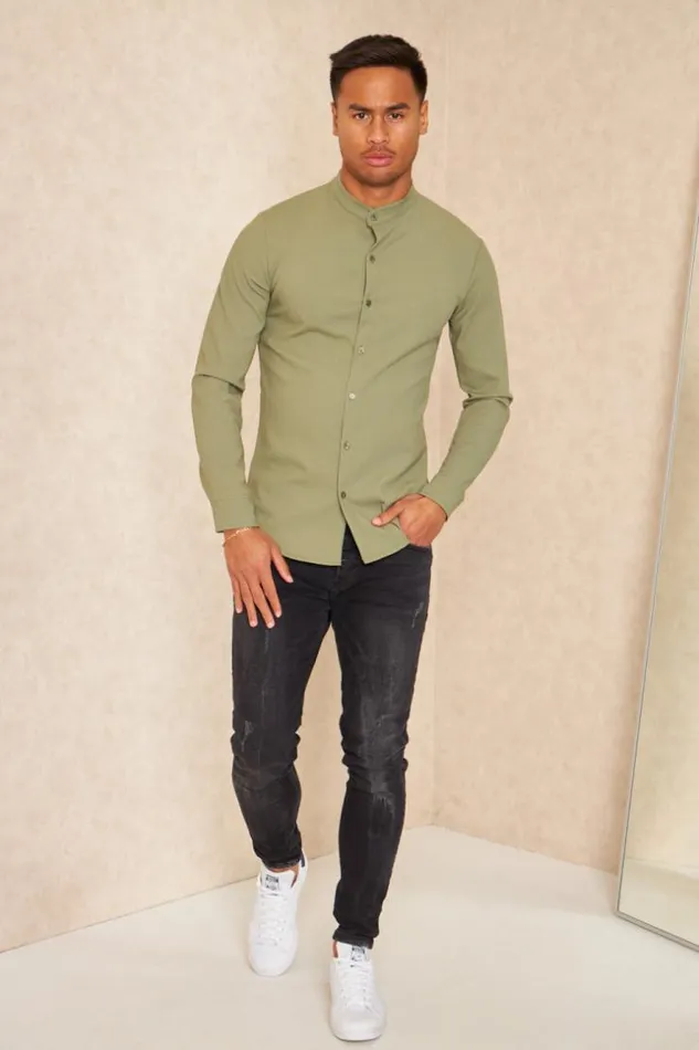 Men Chemise Fluide Texture Kaki Khaki Brentiny Paris Shirts
