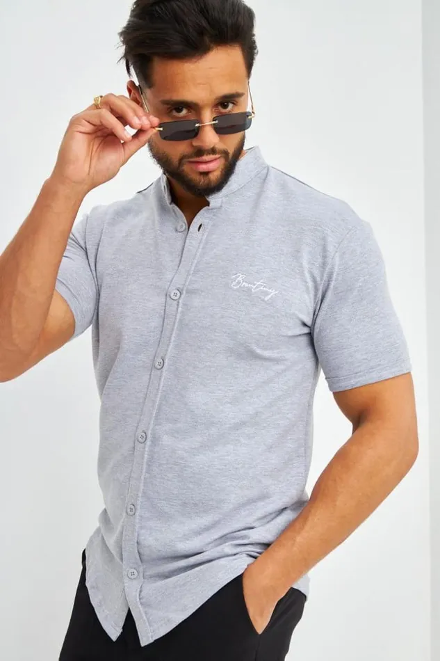 Men Chemise Grise Col Officier Brentiny Grey Brentiny Paris Shirts