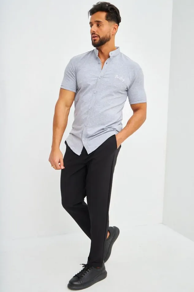 Men Chemise Grise Col Officier Brentiny Grey Brentiny Paris Shirts