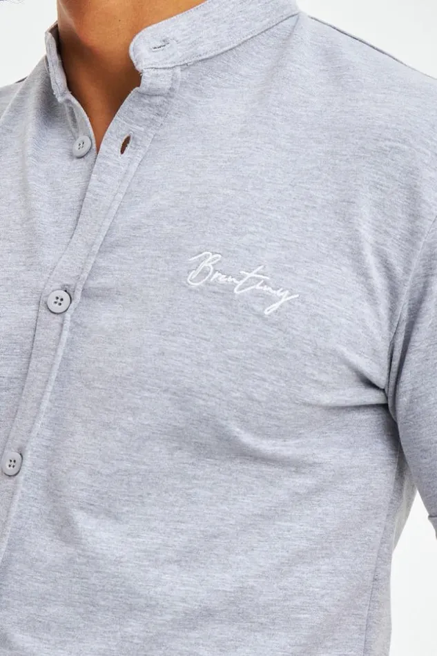 Men Chemise Grise Col Officier Brentiny Grey Brentiny Paris Shirts