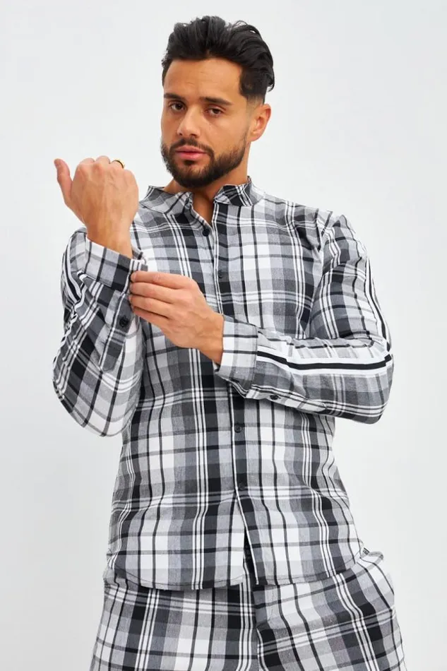 Men Chemise Noire Carreaux Blancs Black Brentiny Paris Shirts