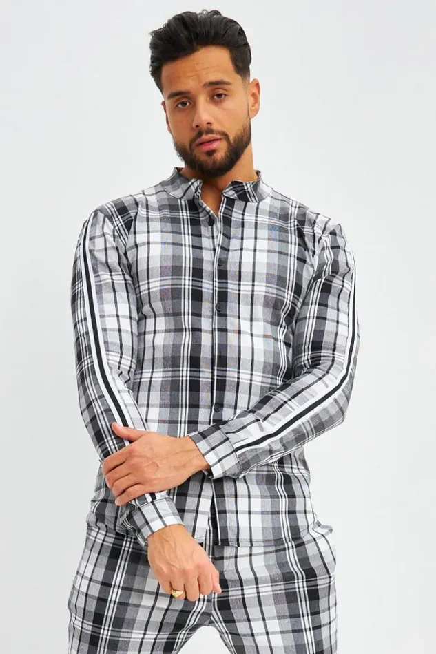 Men Chemise Noire Carreaux Blancs Black Brentiny Paris Shirts