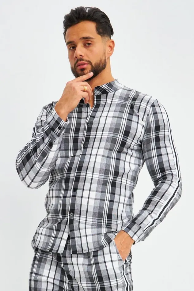 Men Chemise Noire Carreaux Blancs Black Brentiny Paris Shirts