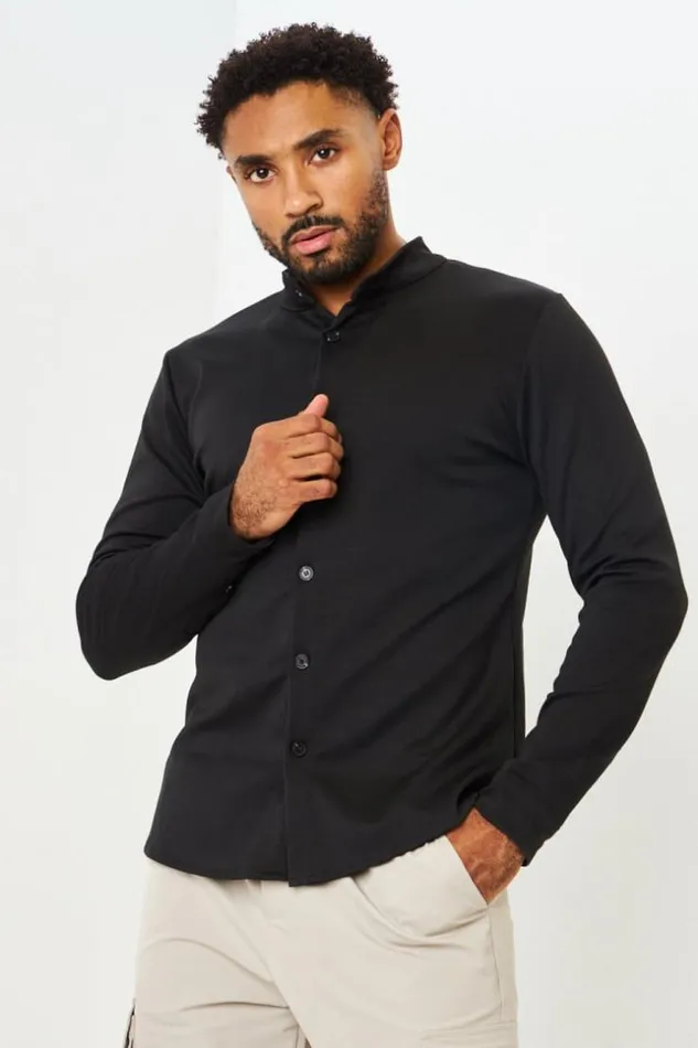 Men Chemise Noire Col Mao Black Brentiny Paris Shirts