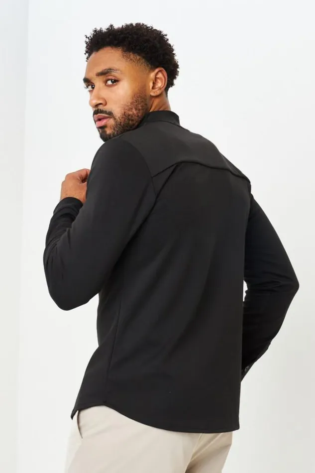 Men Chemise Noire Col Mao Black Brentiny Paris Shirts