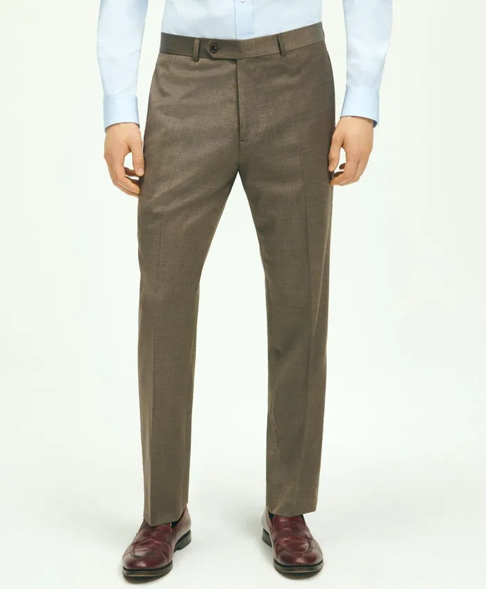 Men Classic Fit Wool 1818 Dress Pants Brown Brooks Brothers Dress Pants