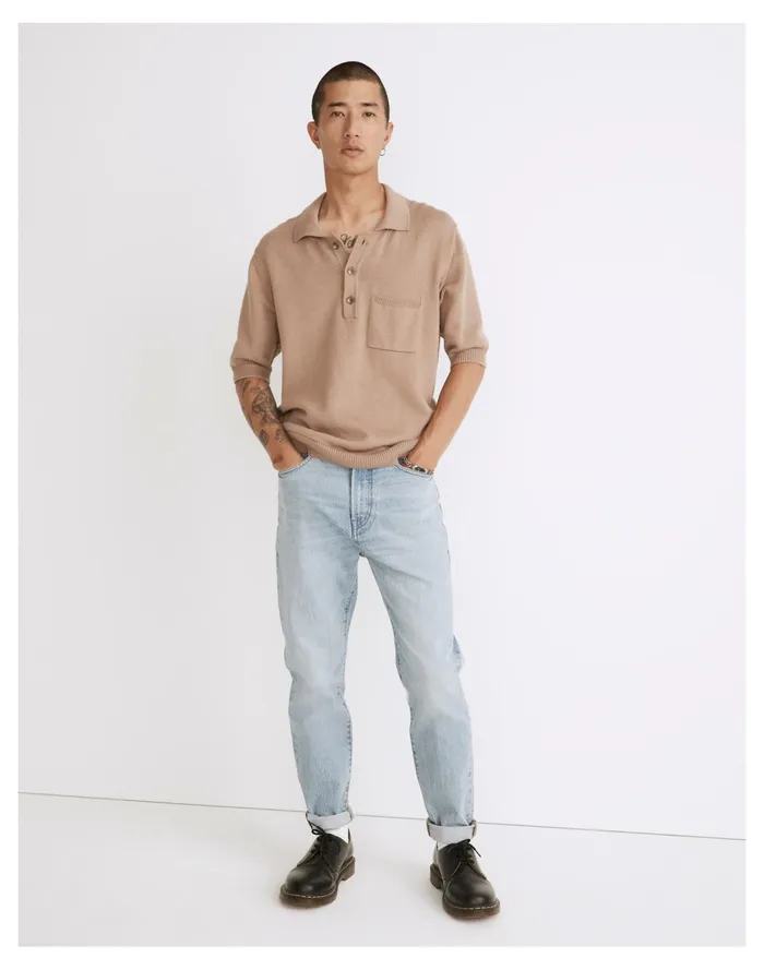 Men Corridor Knit Slouchy Polo Shirt Cuban Sand Madewell Shirts
