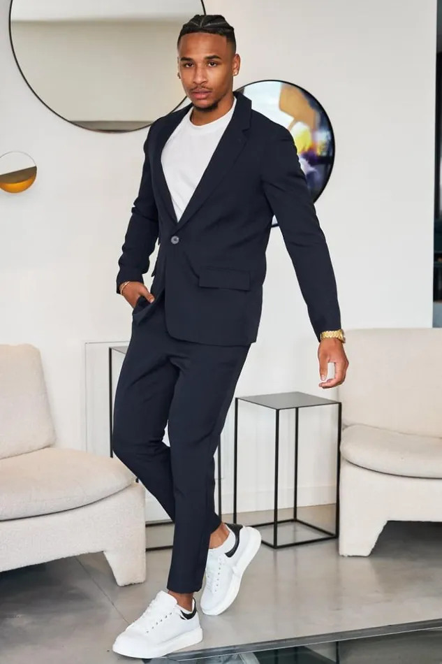 Men Costume 2 Pices Blazer Pantalon Bleu Blue Brentiny Paris Suit