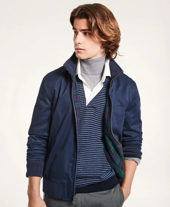 Men Cotton Bomber Jacket Navy Brooks Brothers Coats and Jackets