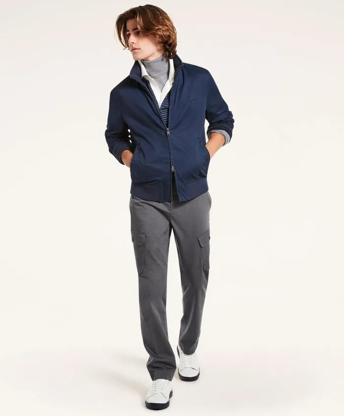 Men Cotton Bomber Jacket Navy Brooks Brothers Coats and Jackets