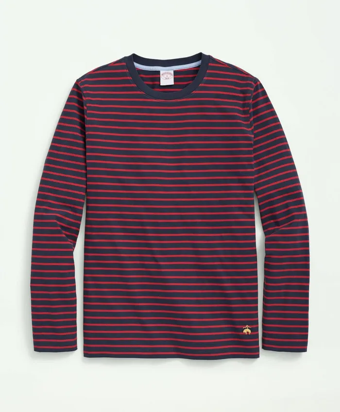 Men Cotton Crewneck Striped LongSleeve TShirt Rednavy Brooks Brothers TShirts and Sweats