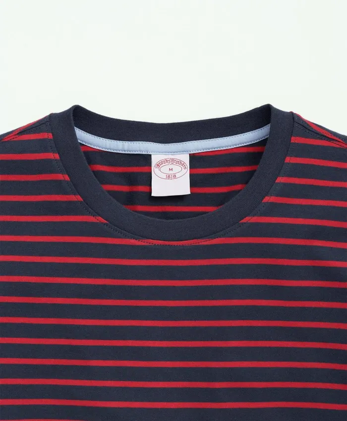 Men Cotton Crewneck Striped LongSleeve TShirt Rednavy Brooks Brothers TShirts and Sweats