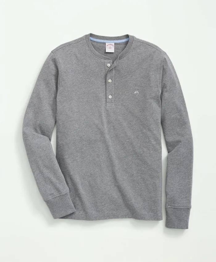 Men Cotton Henley LongSleeve TShirt Grey Brooks Brothers TShirts and Sweats