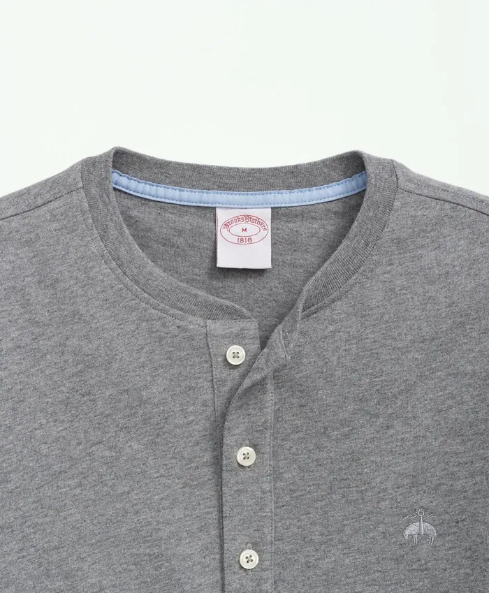 Men Cotton Henley LongSleeve TShirt Grey Brooks Brothers TShirts and Sweats