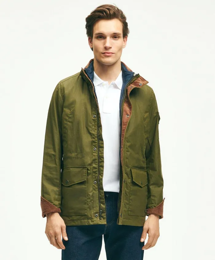 Men Cotton Waxed 3In1 Jacket Olive Brooks Brothers Coats and Jackets