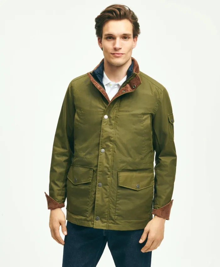 Men Cotton Waxed 3In1 Jacket Olive Brooks Brothers Coats and Jackets