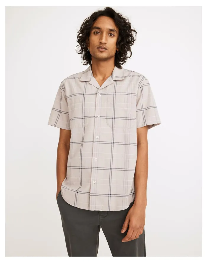 Men Crinkle Cotton Easy Short Sleeve Shirt Ashen Grey Madewell Shirts