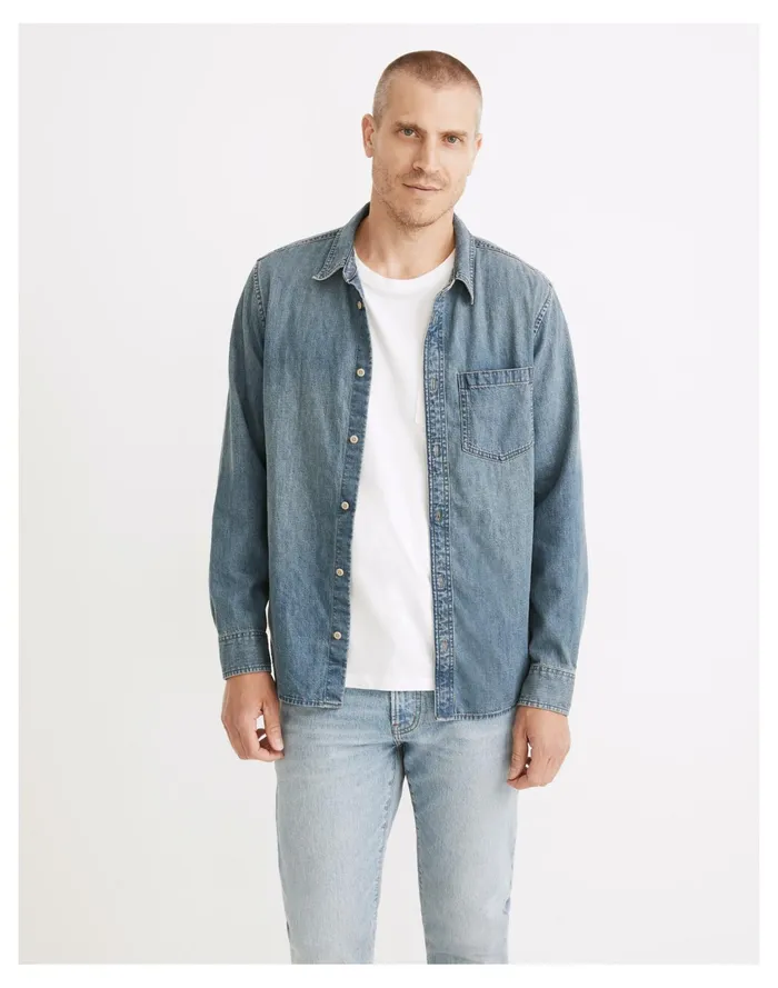 Men Denim Perfect Long Sleeve Shirt In Tomkins Wash Tomkins Wash Madewell Shirts