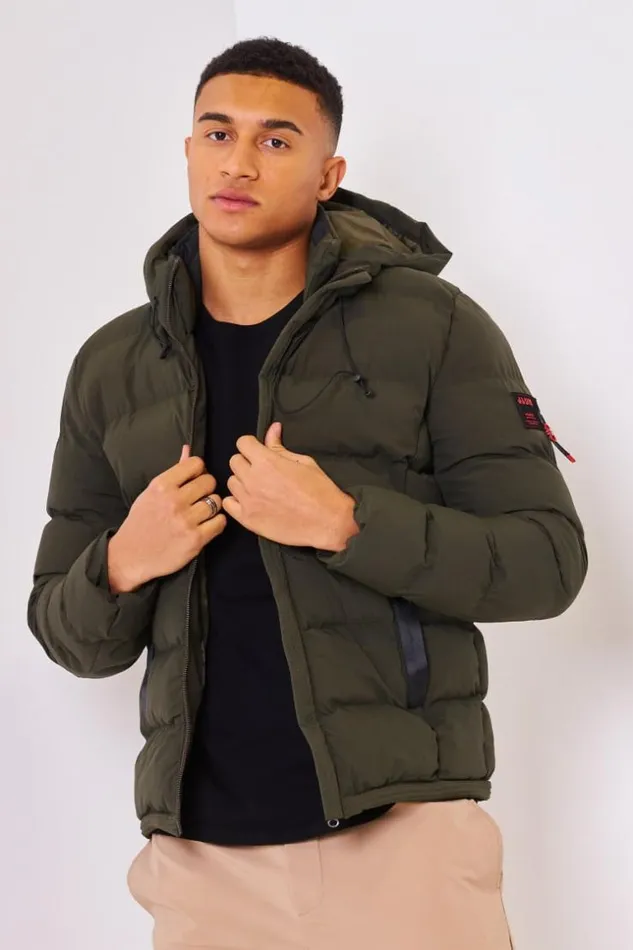 Men Down Jacket With Hood In Khaki Green Brentiny Paris Parkas And Down Jackets