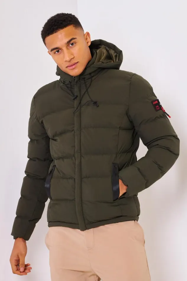 Men Down Jacket With Hood In Khaki Green Brentiny Paris Parkas And Down Jackets