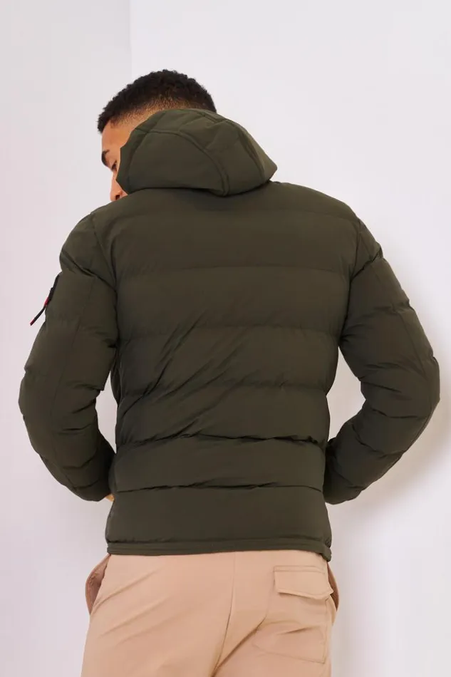 Men Down Jacket With Hood In Khaki Green Brentiny Paris Parkas And Down Jackets