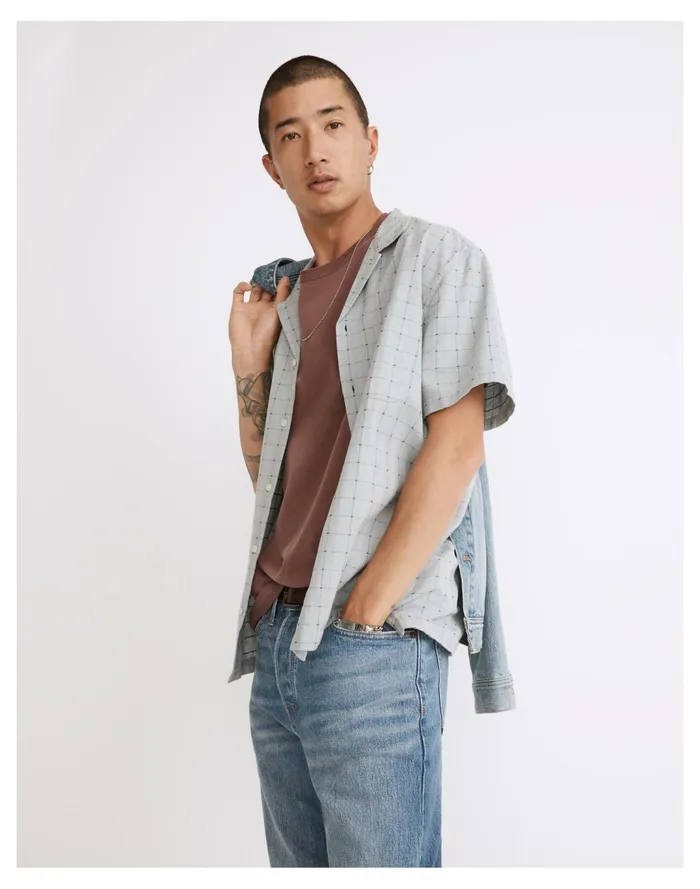 Men Easy Short Sleeve Camp Shirt In Stitch Dobby Glassware Blue Boxstitch Madewell Shirts Men Easy Short Sleeve Camp Shirt In Stitch Dobby Glassware Blue Boxstitch Madewell Shirts